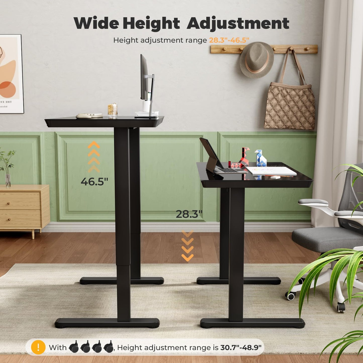 JYLH JOYSEEKER Glass Electric Standing Desk with Drawer, 35" x 20" Whole Piece Tabletop Samll Sit Stand Table, Height Adjustable Workstation with Storage & USB Ports, Quick Install Home Office Desk