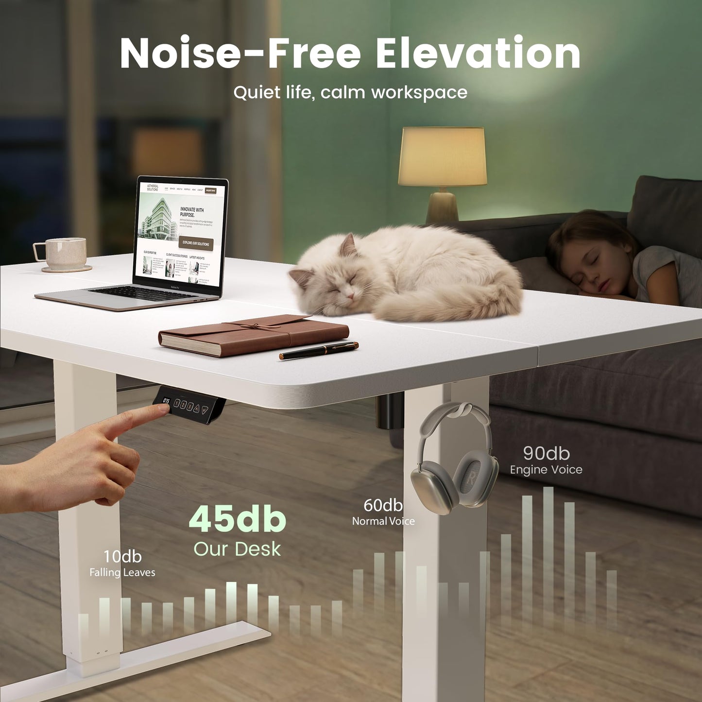 CubiCubi Standing Desk, 63 x 28 Inches Electric Height Adjustable Computer Desk, Sit Stand up Home Office Desk with Memory Presets, White