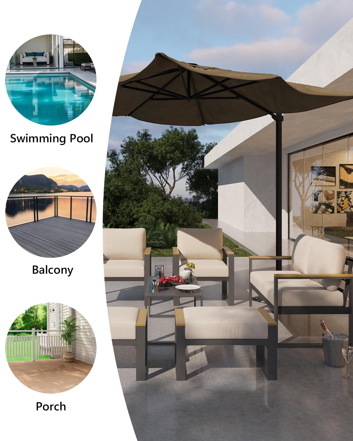 IDEALHOUSE Aluminum Patio Furniture Armchair Set of 2, Metal Outdoor Chairs with Upgraded Cushions, All-Weather Outdoor Single Sofa for Balcony, Garden, Deck, Backyard, Beige