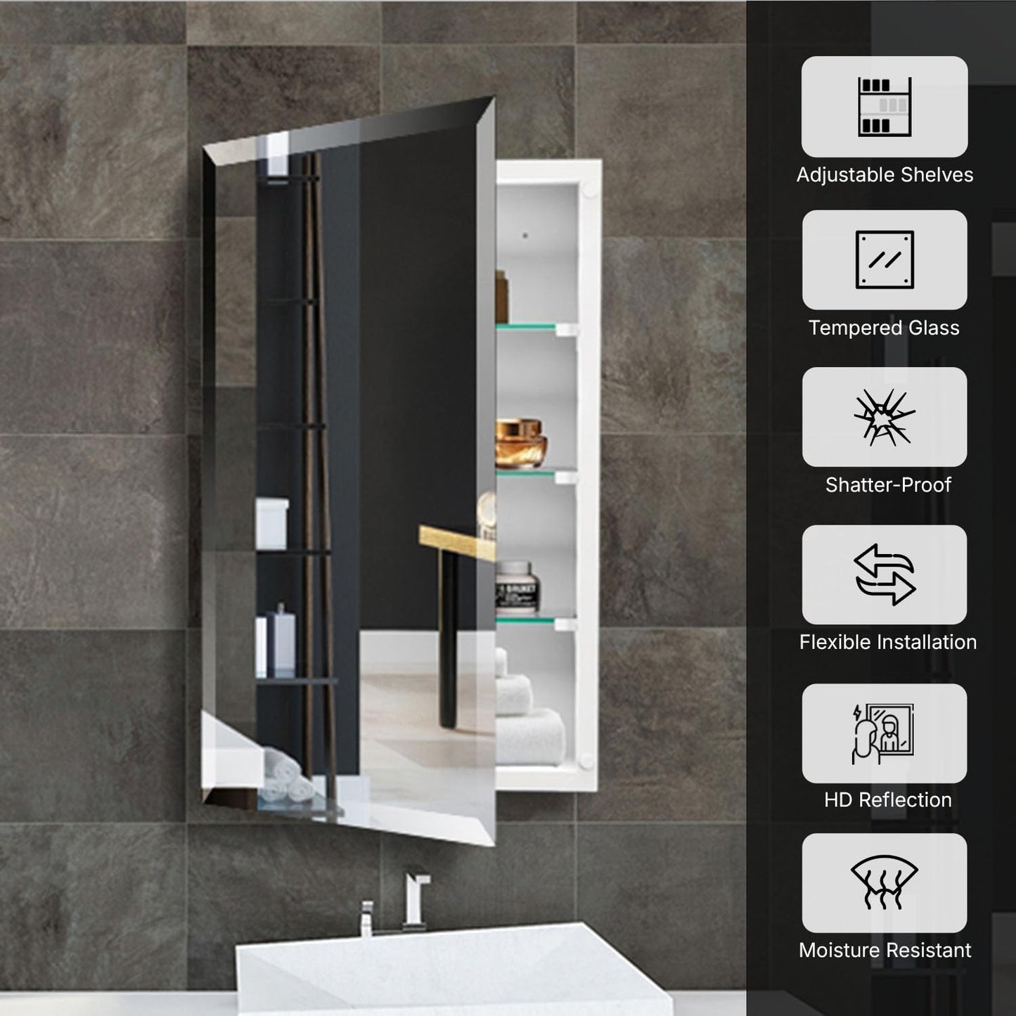HOUSE REFLECTION Bathroom Medicine Cabinet Mirror – Frameless Beveled Mirror Door, Wall Mounted Bathroom Mirror Cabinet, Recessed or Surface Mount, (22" x 30" Mirror Door)
