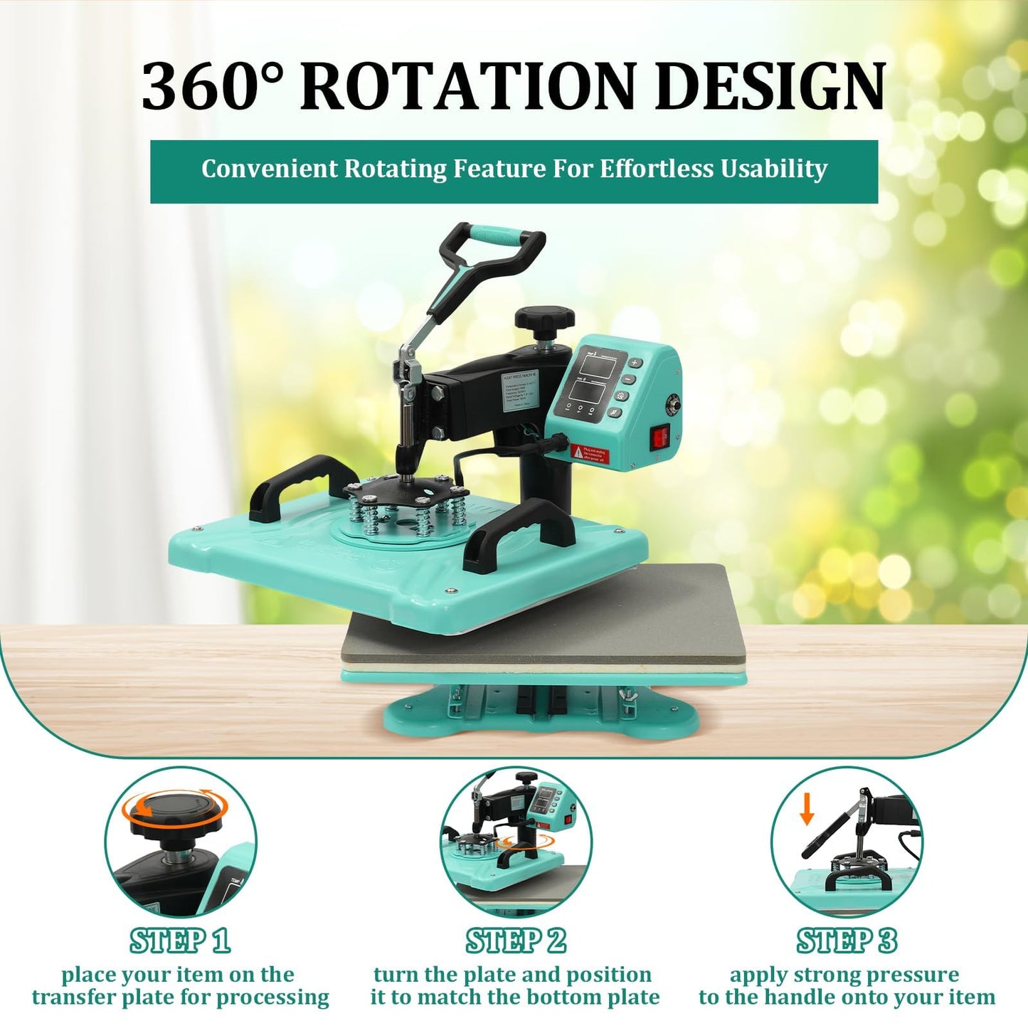 6-in-1 Heat Press Machine for T Shirts, 12x15in Sublimation Combo with Mug Press, Plate & Hat Attachments, 360° Swing Away Shirt Press, Digital Heat Transfer for DIY Projects