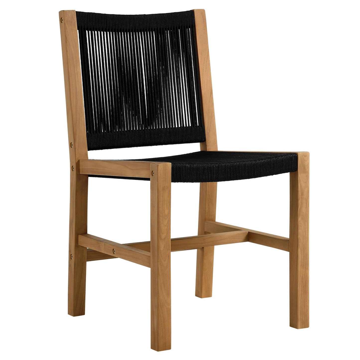 Modway Vienna Outdoor Patio Teak and Rope Armless Dining Chair Set of 2 in Natural Black – Woven Rope Side Chairs – Teak Outdoor Dining Chairs – Weather-Resistant Deck Chairs