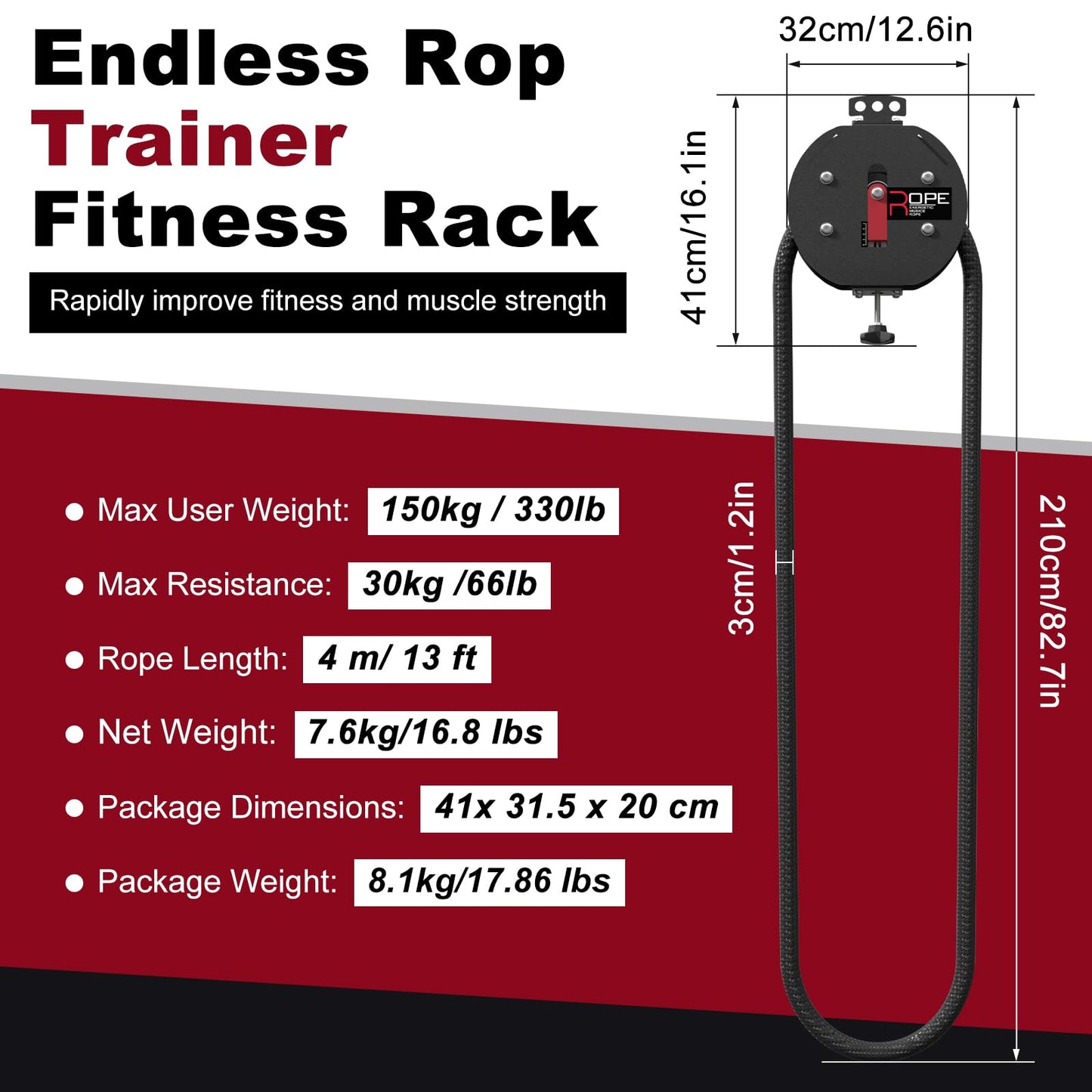 Endless Rope Trainer for Home Gym, Portable Infinity Ropes Machine with 14 FT Closed-Loop Nylon Rope, 66LB Max Resistance Full Body Workout for Beginners Fitness Enthusiasts Seniors