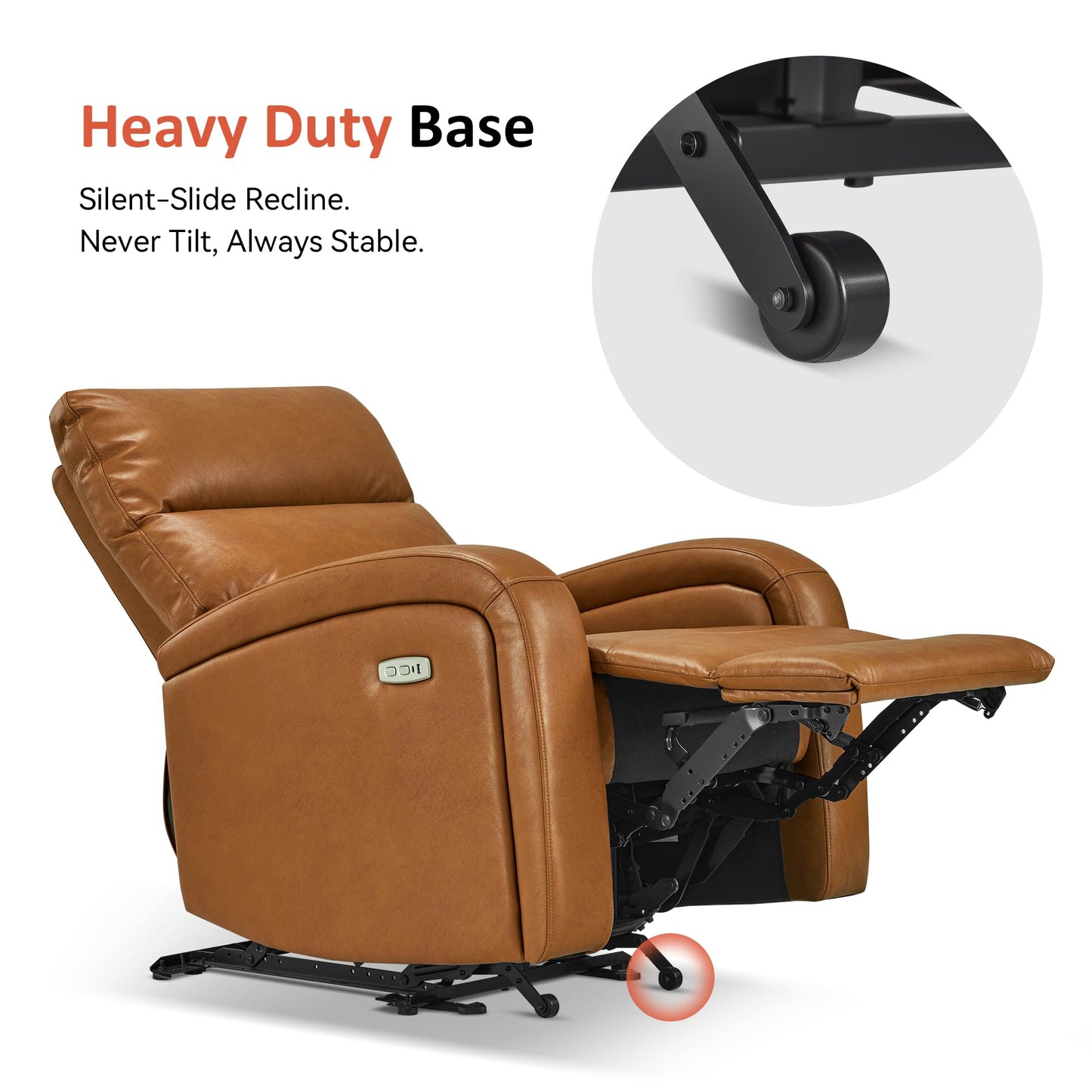 MCombo Zero Wall Recliner Chair, Power Wall Hugger Recliner with USB & Type-C Dual Charge Ports for Small Space, Living Room, RV PR644 (Cognac Brown)