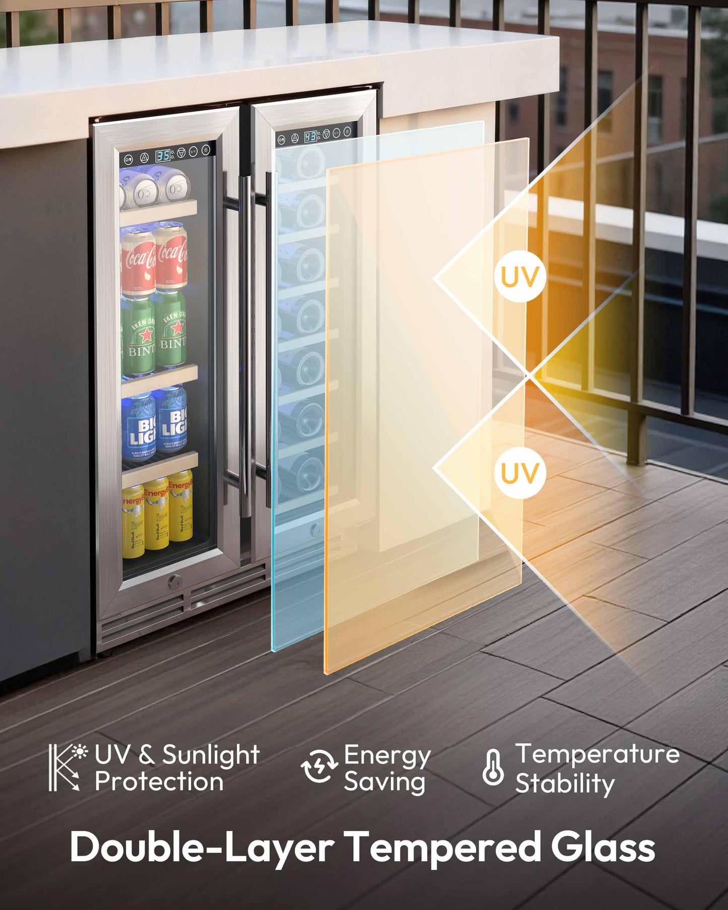 EUHOMY Wine and Beverage Refrigerator, 24 Inch Dual Zone Wine Cooler with Glass Door Hold 21 Bottles and 88 Cans, Built in or Under Counter Wine Fridge with Blue LED Light