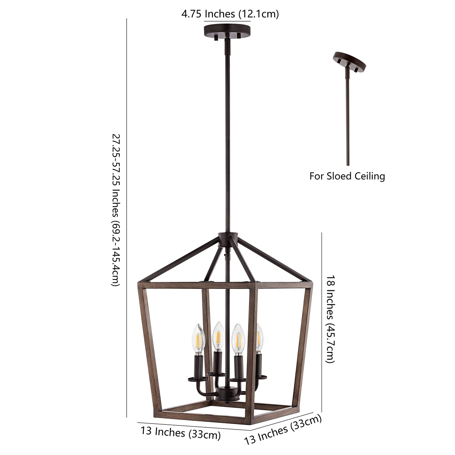 JONATHAN Y Pagoda 4-Light Iron Pendant, 13in Rustic, Bohemian, Faux Wood-Oil Rubbed Bronze, Model JYL1322A