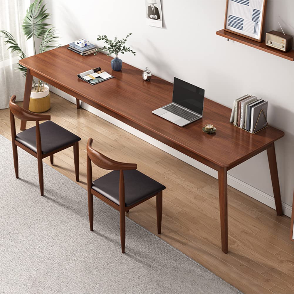 NELYE Mid-Century Long Desk Table - 71" Simple Modern Extra Long 2-Person Wood Computer Workstation for Home Office Work in Walnut, 71" W x 20" D