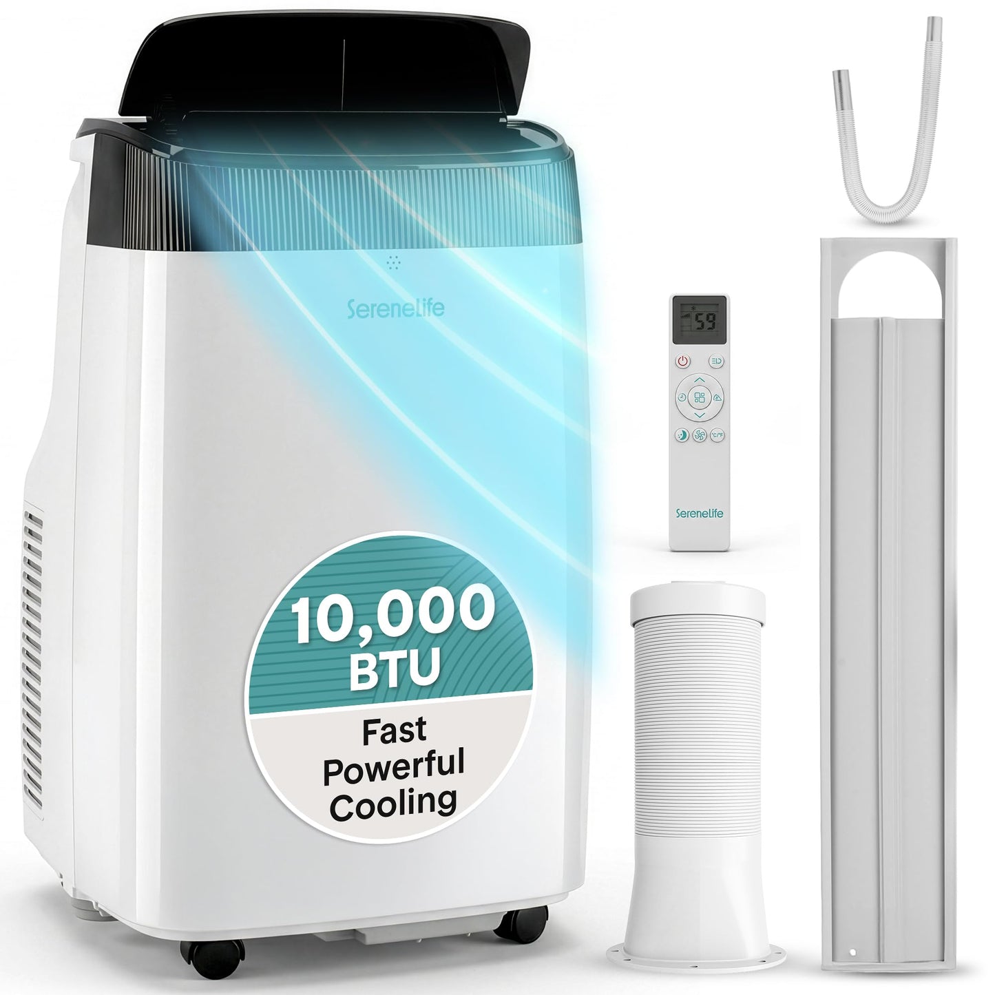 SereneLife Small Air Conditioner Portable 10,000 BTU with Built-in Dehumidifier - Portable AC unit for rooms up to 450 sq ft - Remote Control, Window Mount Exhaust Kit