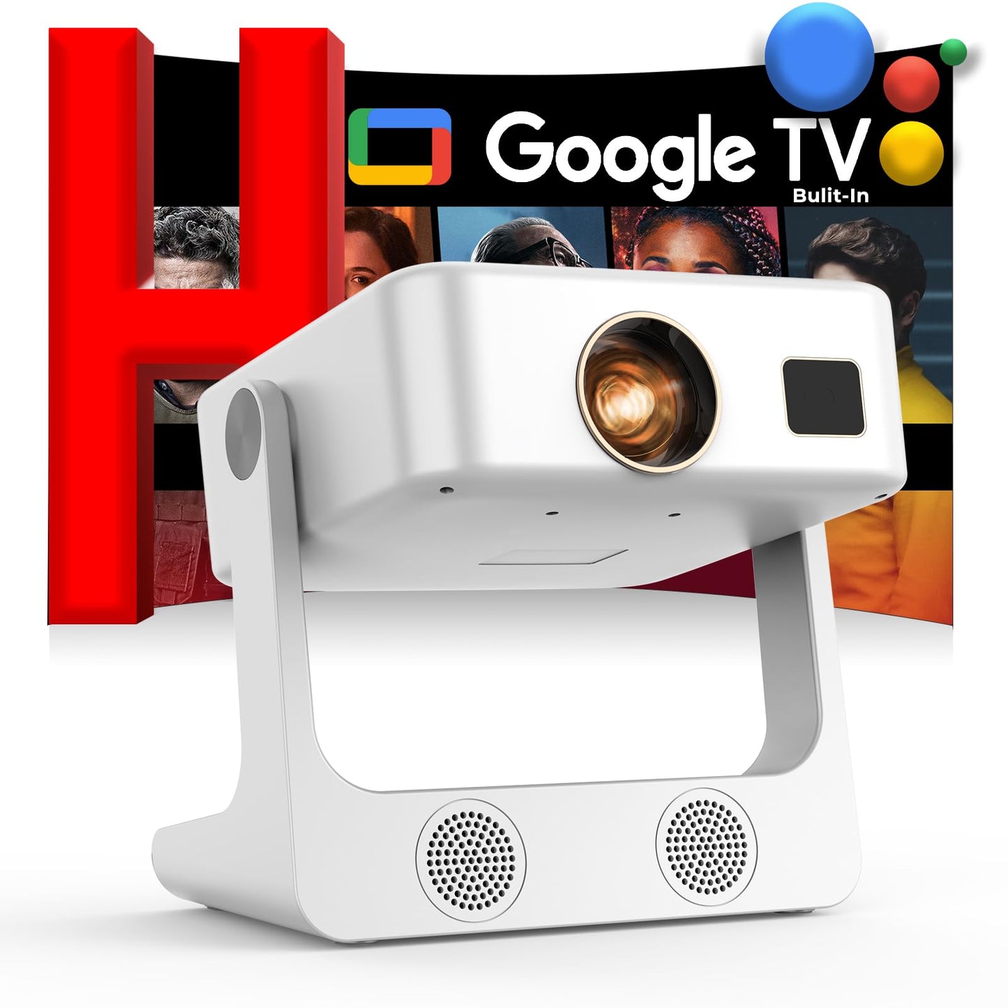 Outdoor-Projector-4K [Built-in Google TV/180°Rotatable Stand/Voice Control/E-Focus],Sovboi Smart-Movie-Projector with WiFi6 and Bluetooth, 2500 Brightness Portable-Proyector for 10,000+ Streaming Apps
