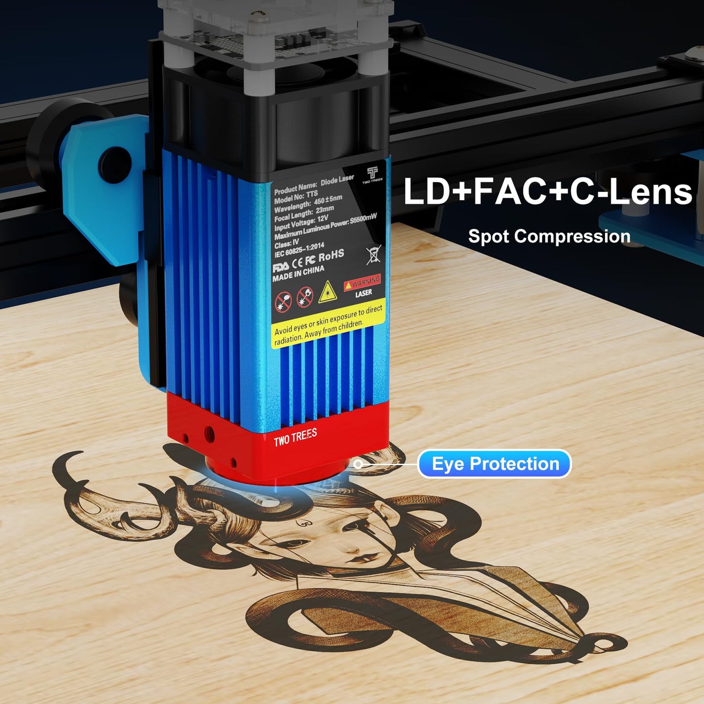 Twotrees TTS-55 Pro Laser Engraver 5500mW Laser Engraving Machine,Laser Cutter,300 x 300 mm Work Area,0.08mm Laser Spot Engraver Machine for DIY,Wood,Metal,Acrylic,Glass,Stainless Steel