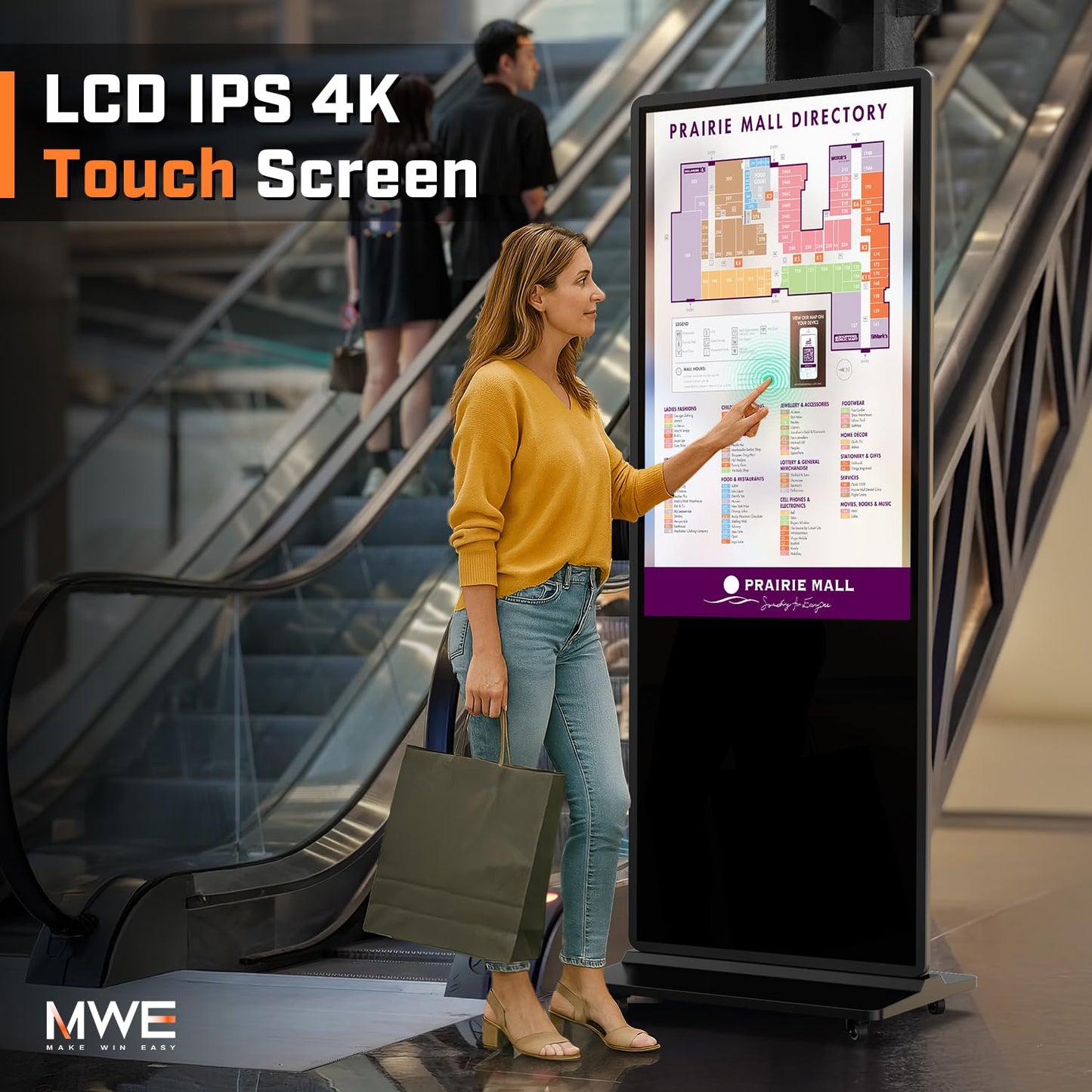 MWE 65 Inch 4K Touchscreen Kiosk, Indoor Floor Standing Digital Signage Displays, Advertising Display LCD Kiosk, Interactive Display Poster Android System with Auto Media Player, HDMI/USB/WIFI