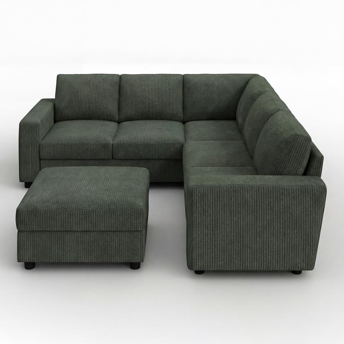 HONBAY Corduroy Sectional Sofa with Storage L-Shaped Sectional Couches for Living Room 6 Seater Sectional Sofa, Green