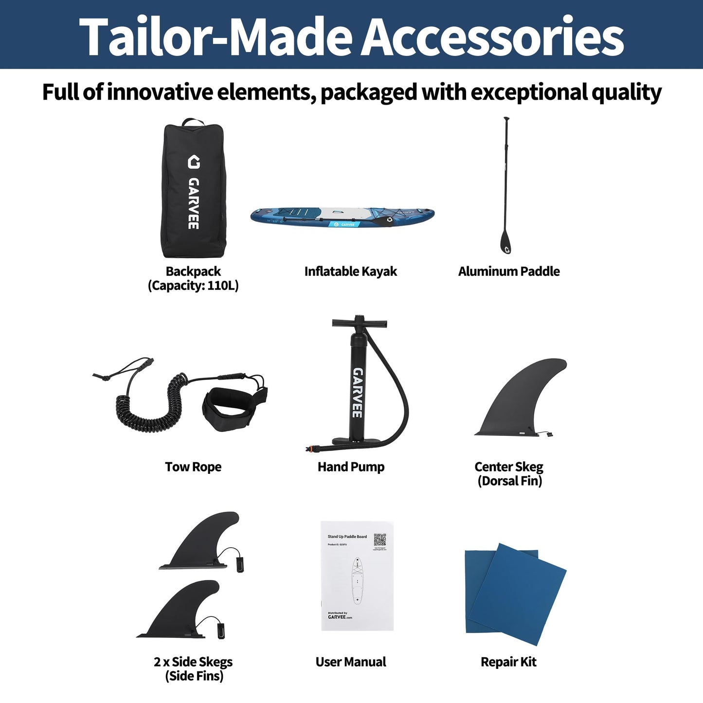 GarveeHome Inflatable Stand Up Paddle Board with Premium SUP Accessories, Wide Stable Design, Anti-Slip EVA Deck, Built-in Camera Mount, 11'5" Inflatable Paddle Boards for Adults & Youth