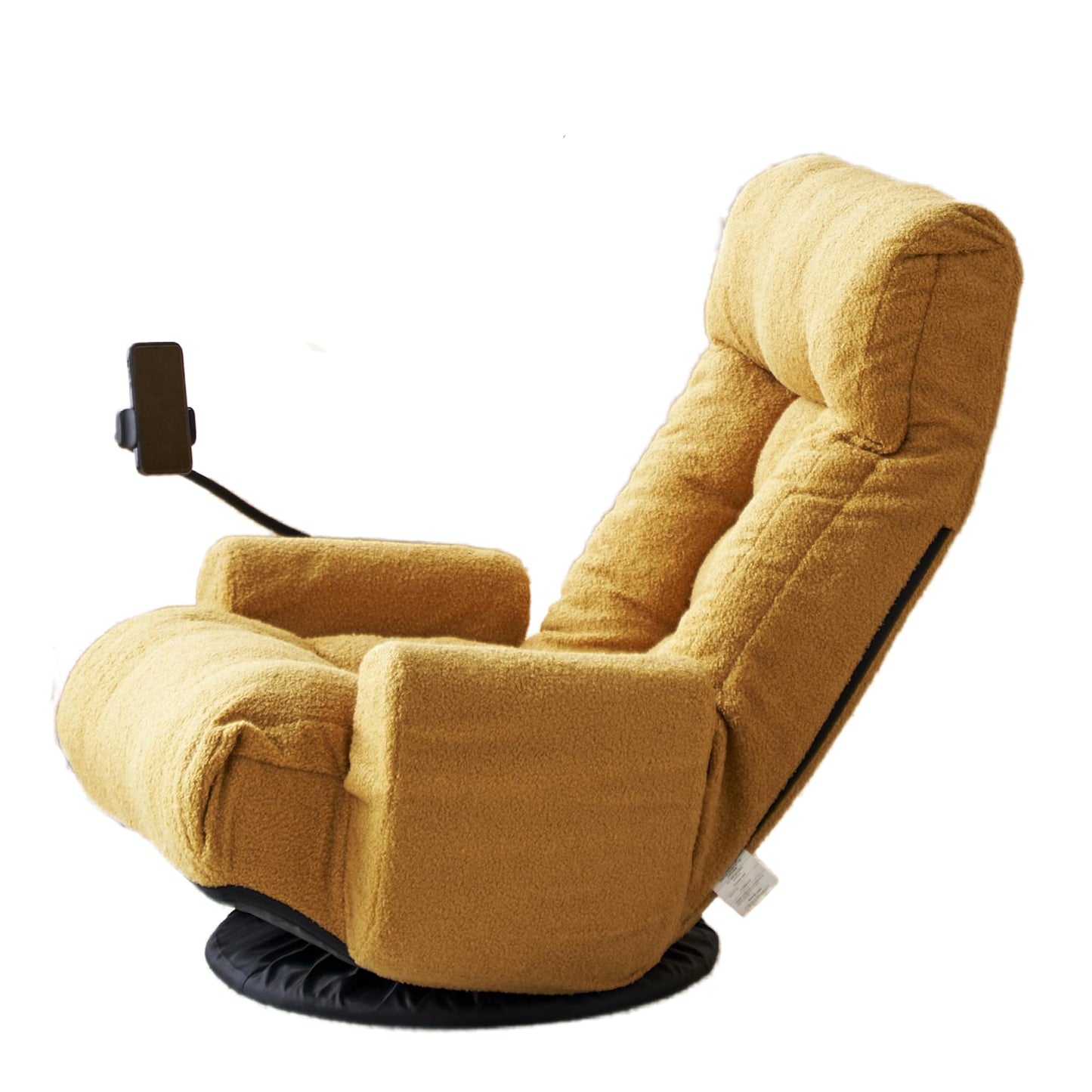 Noble House Home Furnishings Gwen Upholstered 360° Swivel Chair, Lounge Chair with Adjustable Backrest/Headrest, Metal Frame Living Room Lounge Sofa and Phone Holder, Comfy Bean Bag Chair, Yellow