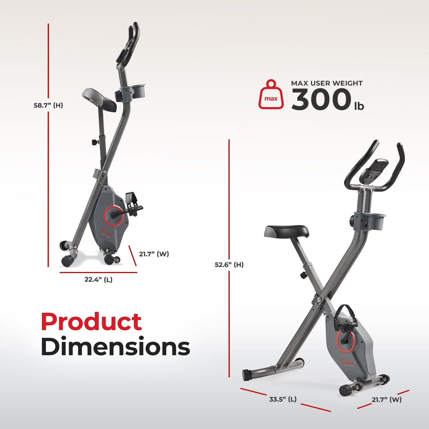 Sunny Health & Fitness Foldable Magnetic Exercise X-Bike Pro, 300 LB Capacity, Low-Impact, 14-Level Resistance, Ergonomic Support, SunnyFit® App Enhanced Bluetooth Connectivity - SF-B223011