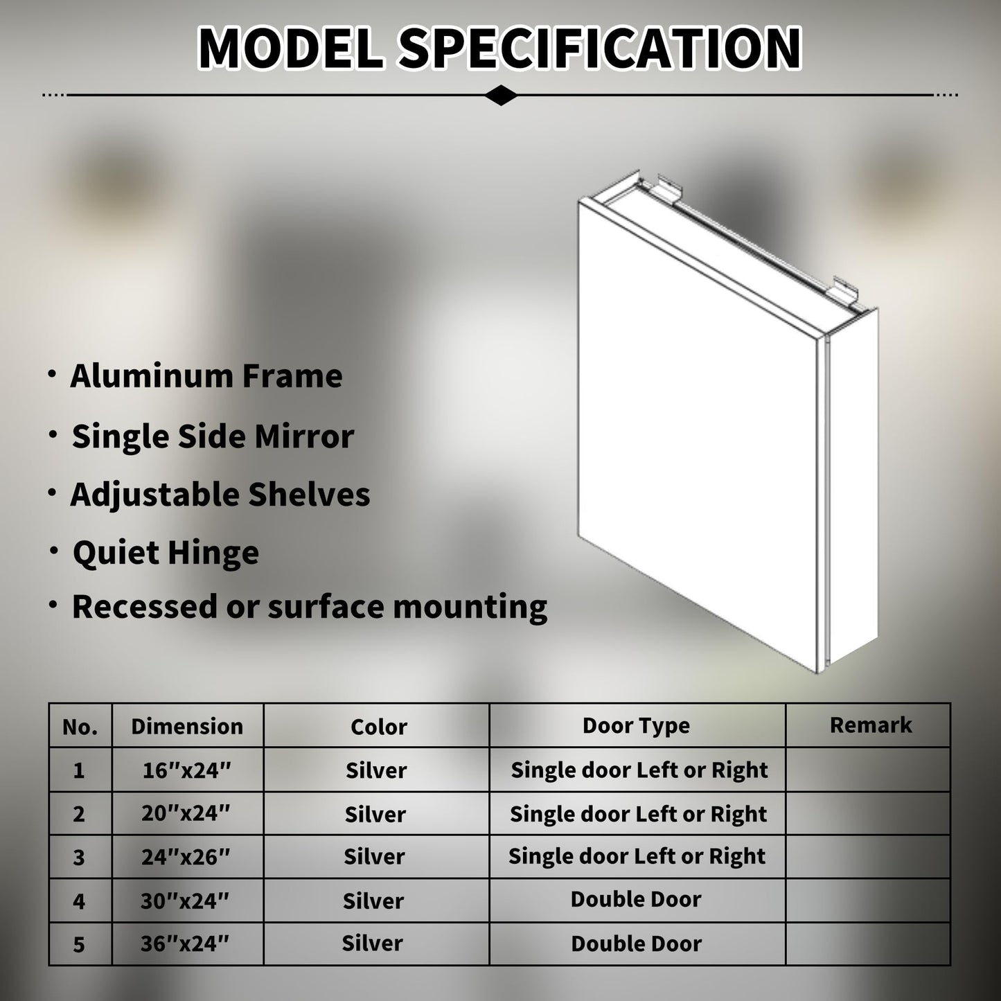 30x24 Inch Recessed Medicine Cabinet with Mirror, Aluminum Medicine Cabinet Mirror, Recessed or Surface Mount with 2 Adjustable Shelves Storage Organizer, Pre-Assembled Door, Soft-Closed System