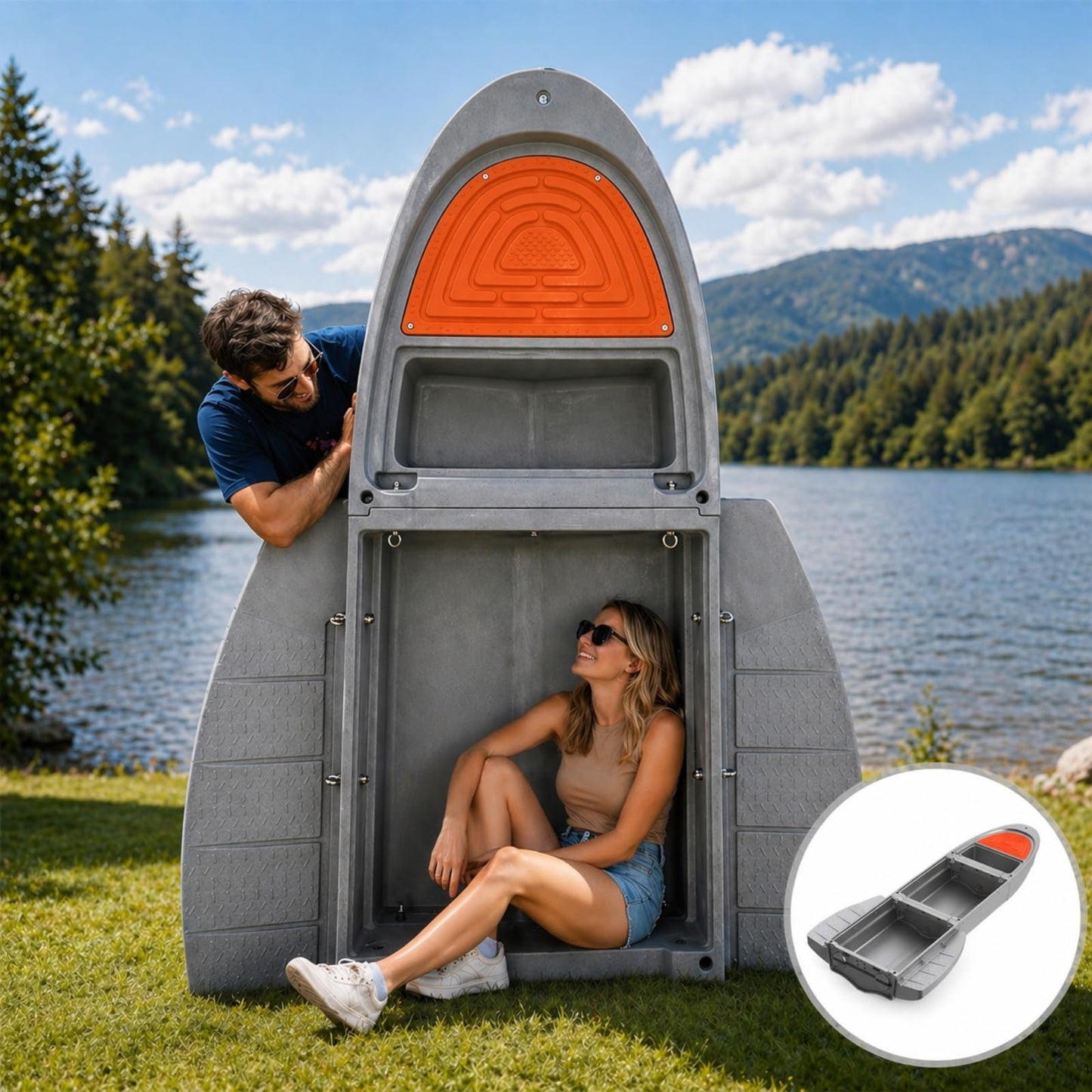 Artigree B1 Portable Boat, Upgraded Pontoon Boat - Modular Fishing Kayak with Integrated Fish Box, 1036 lb Load Capacity, 4-6 Persons - Suitable for Fishing, Rowing, Ferrying, Utility Work (Pro, Gray)