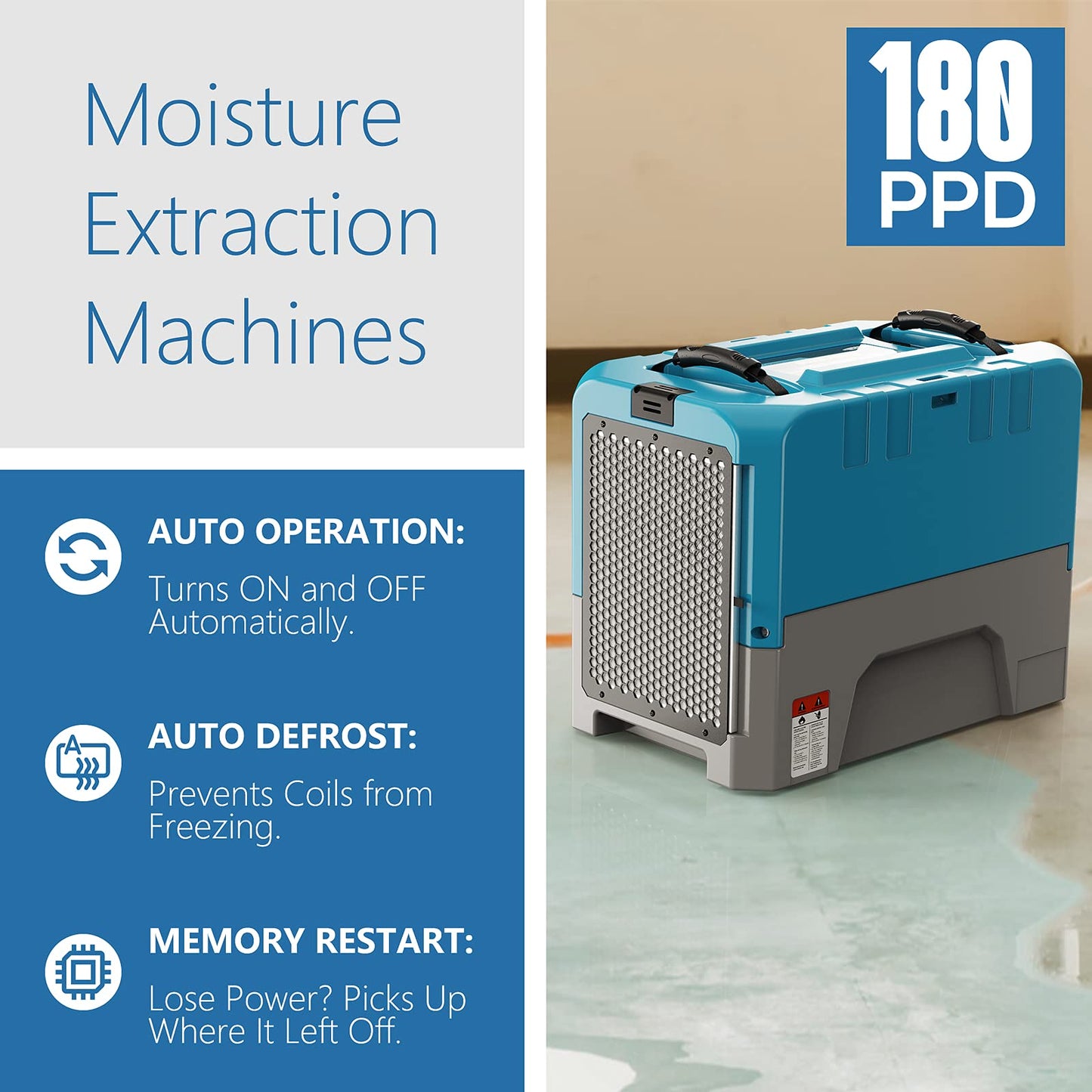 ALORAIR Commercial Dehumidifier with Pump, Up to 180 PPD (Saturation), 85 PPD at AHAM, 6 Years Limited Warranty, LGR Industrial Dehumidifier for Flood Repair, Crawlspace and Basement Drying