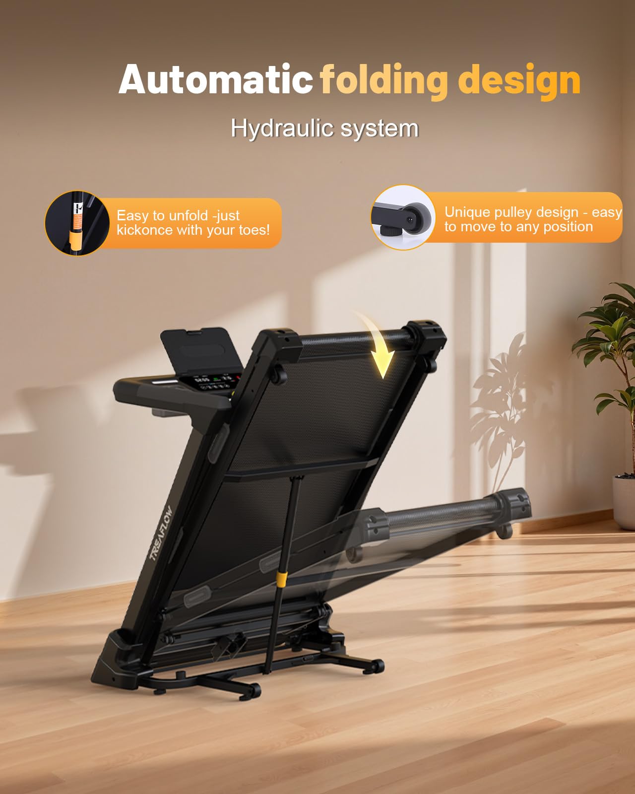 TREAFLOW Treadmill with 0-25% Auto Incline, 3.5 HP Folding for Home Running, 10.0 MPH Max Speed, 300 lbs Weight Capacity, Bluetooth Speaker. (Black)