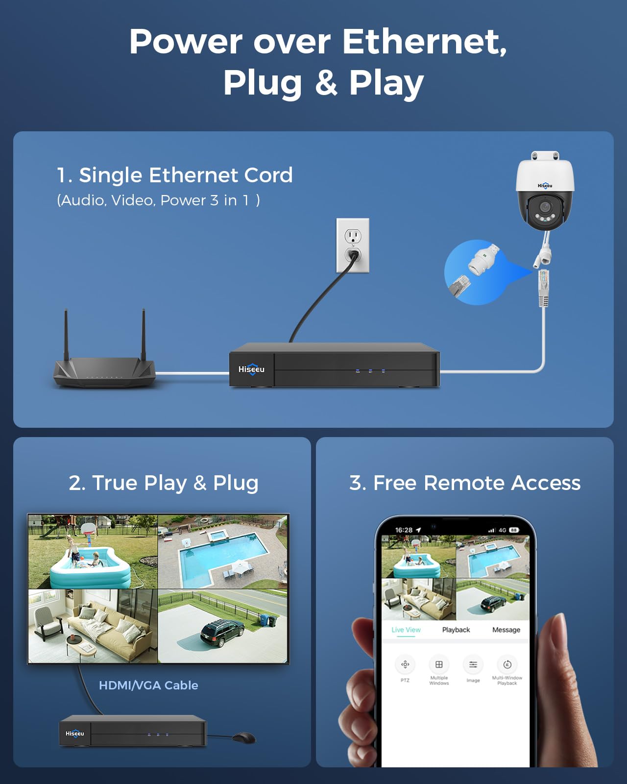 [12MP +Human Tracking] Hiseeu 12MP PoE PTZ Security Camera System, 8 Pcs Wired Security Cameras, 360°View, 2 Way Audio, 0 Monthly Fee, 4TB HDD 8 Port 16Ch PoE NVR，Home CCTV Surveillance Outdoor&Indoor