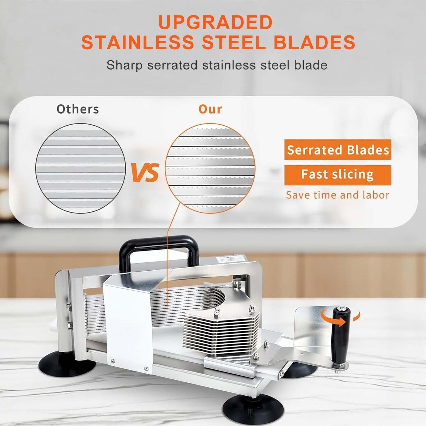 Manual Tomato Slicer, Commercial Stainless Steel Vegetable Cutter Machine for Restaurant Home Use, Heavy Duty Kitchen Tool with Non-Slip Feet, Easy Clean, for Cucumber and Banana(3/8in-9.5mm)