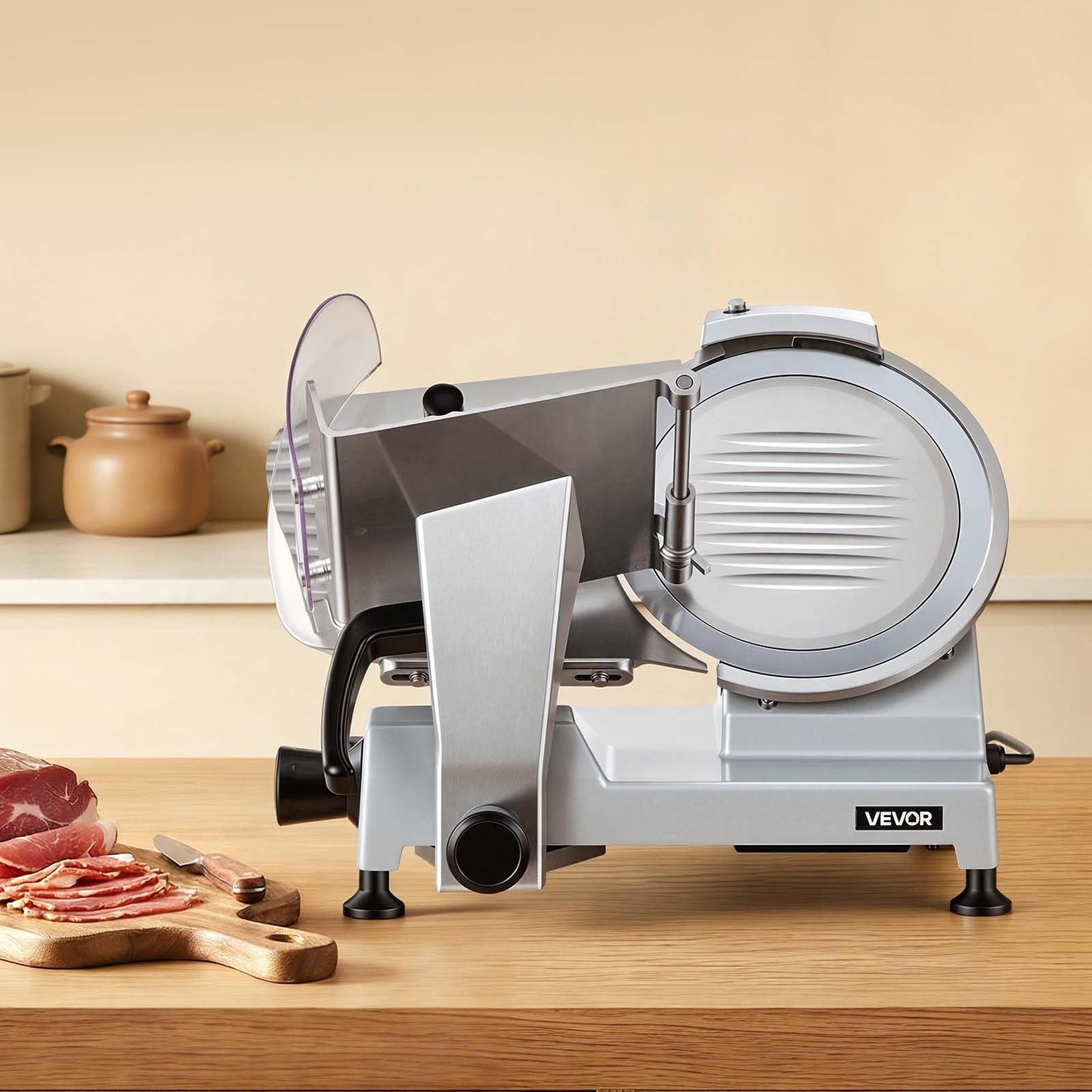 VEVOR Commercial Meat Slicer, 10 inch Electric Food Slicer, 240W Frozen Meat Deli Slicer, Premium Chromium-plated Steel Blade Semi-Auto Meat Slicer For Commercial and Home use