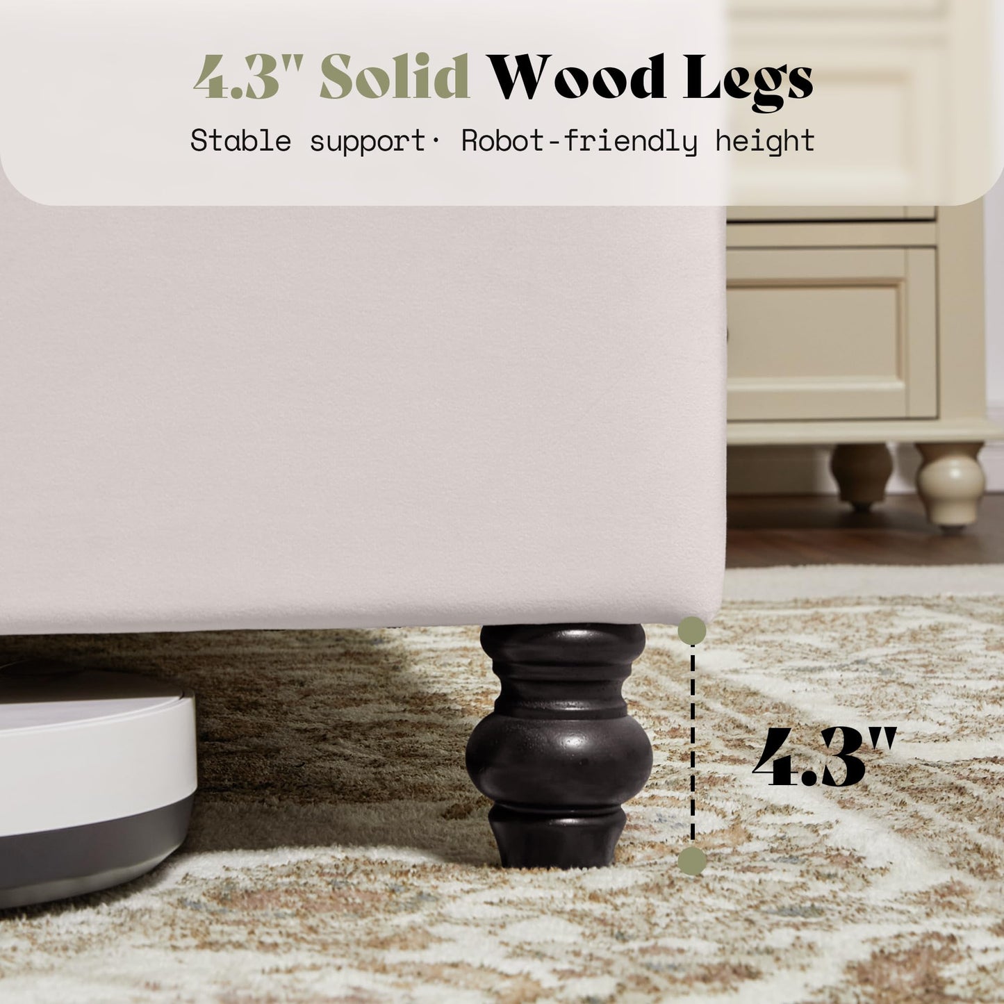 AMERLIFE Queen Size Bed Frame and Headboard with 59" Tall Sleigh Design, Luxury Velvet Upholstered Queen Bed Frame with Handcrafted Deep-Tufted and Solid Wood Legs, No Box Spring Needed,Cream