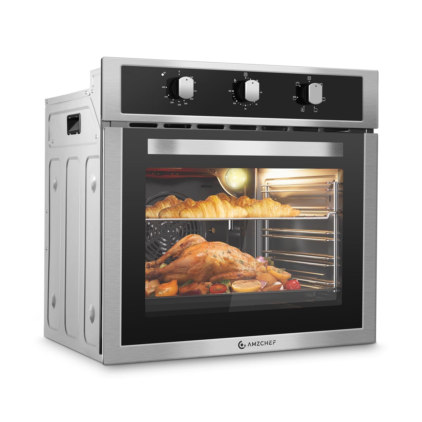 24" Single Wall Oven for Kitchen: 2200W Built-in Electric Wall Oven with Mechanical Knobs Control, 2.5 Cu.ft. Stainless Steel Wall Oven with 6 Cooking Modes, Convection Oven, Timer