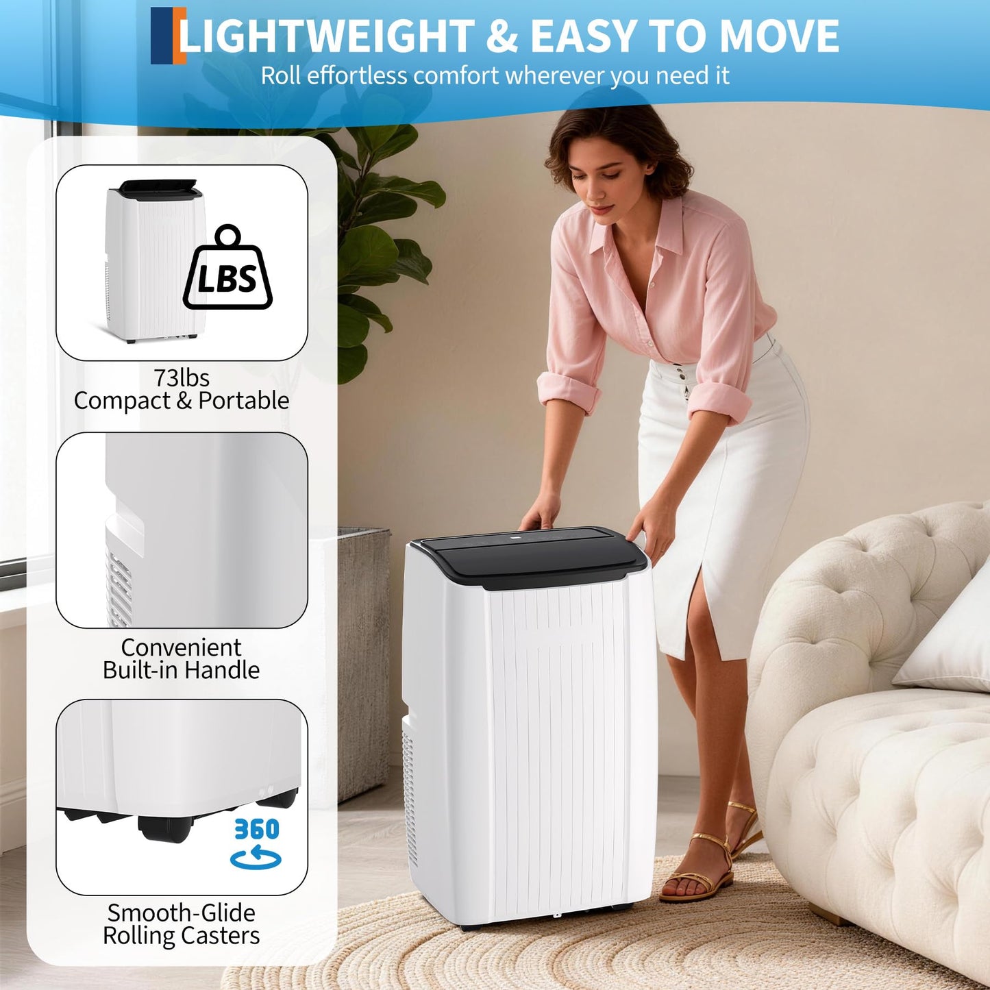 ActiveTrail Portable Air Conditioner, 12000 BTU AC Unit for Bedroom, Portable AC with Remote, Small Air Conditioner for Room, 3-in-1 Portable AC Unit Cools, Dehumidifies & Fans for Home Office, White