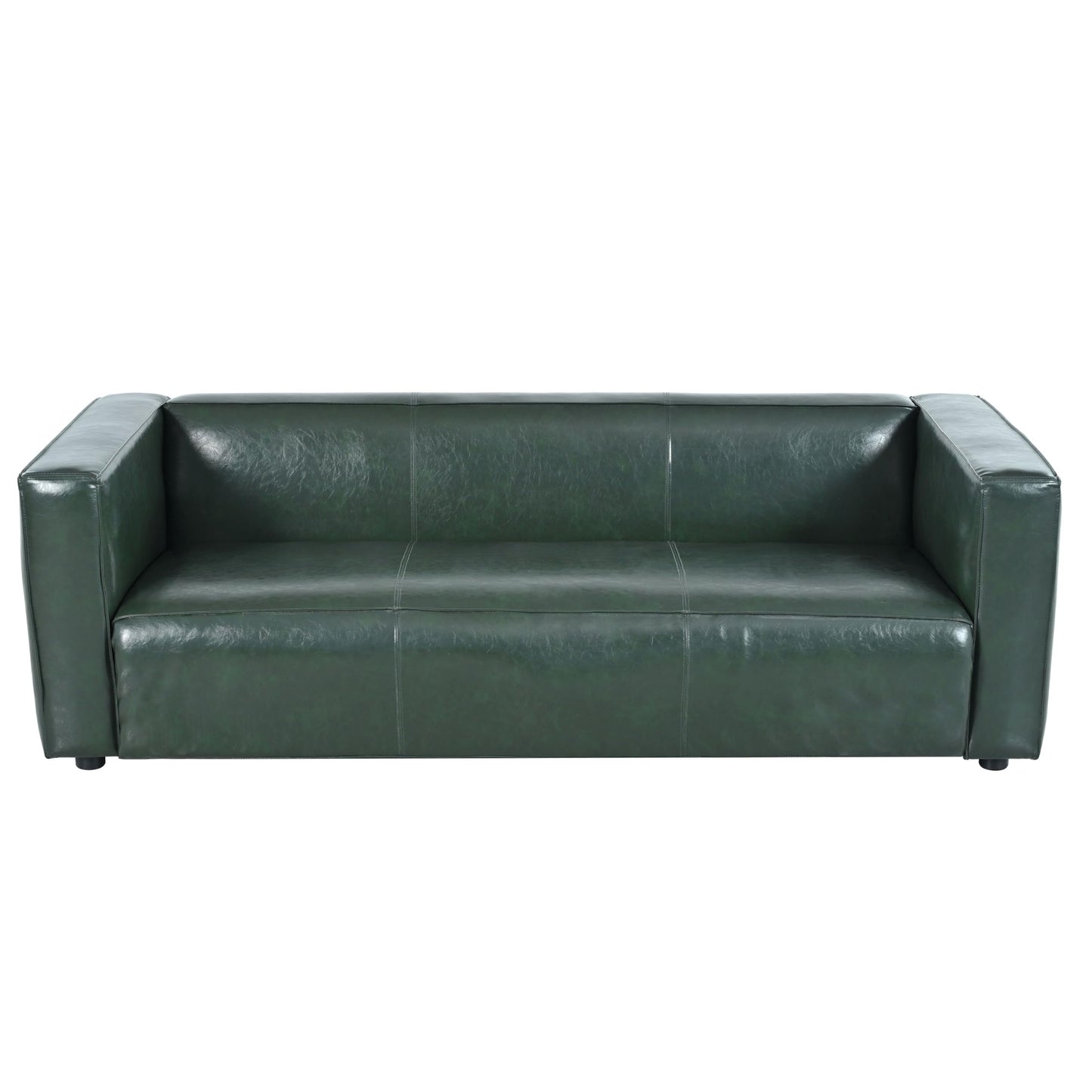 Christopher Knight Home Vevia Faux Leather Sofa, 3 Seater Couch, Upholstered Sofa, Large Lounge Chair, Birch Wood Legs Armchair, Classic Tuxedo Design Couch for Living Room Bedroom, Green