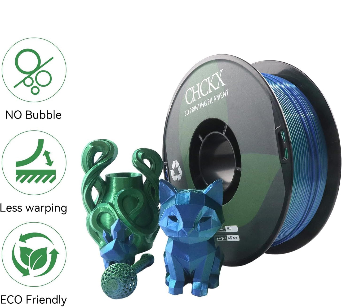 CHCKX 16 Pack Silk Rainbow PLA 3D Printer Filament Bundle, 16 Rolls,Dimensional Accuracy +/- 0.02 mm, 1kg (2.2lbs), 1.75 mm, Rainbow Candy,Blue Green,Red White,Blue White,Green, 16 Mix Rainbow Colors