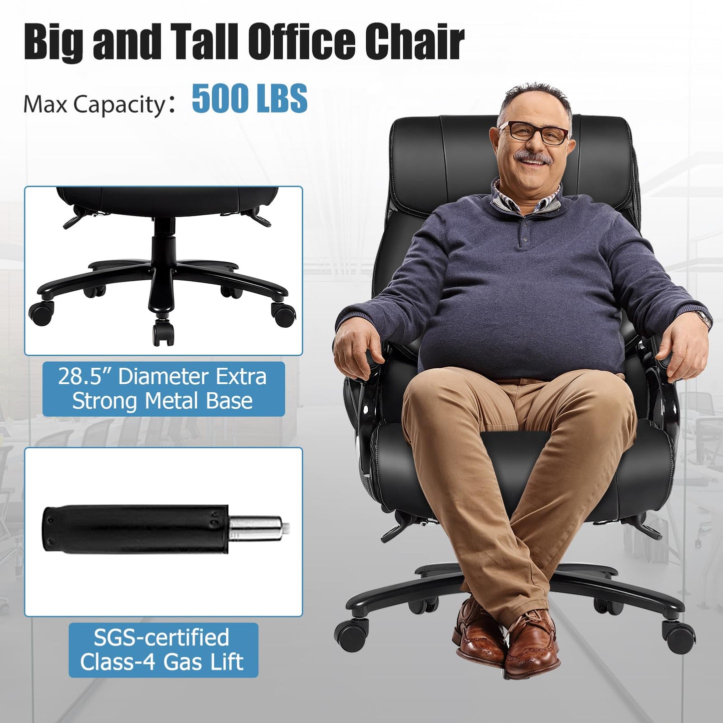 Giantex Big and Tall Office Chair 500lbs, Heavy Duty Executive Office Chair with 6 Massage Points, Extra Wide Seat, High Back Ergonomic Leather Reclining Swivel Computer Chair, Home Office Desk Chairs