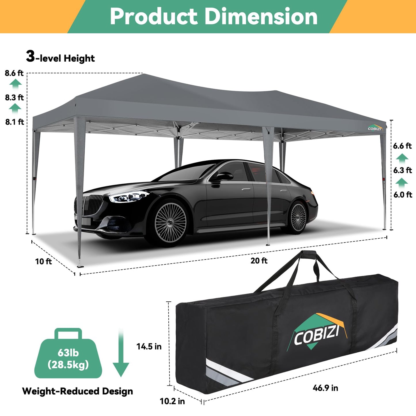 COBIZI 10x20 Canopy Tents for Parties 10x20ft Easy Setup Pop up Tents with Sidewalls & One Push Lock Waterproof Outdoor Large Shelter Party Tent for Wedding Car Port Events Patio Gazebo(Gray)