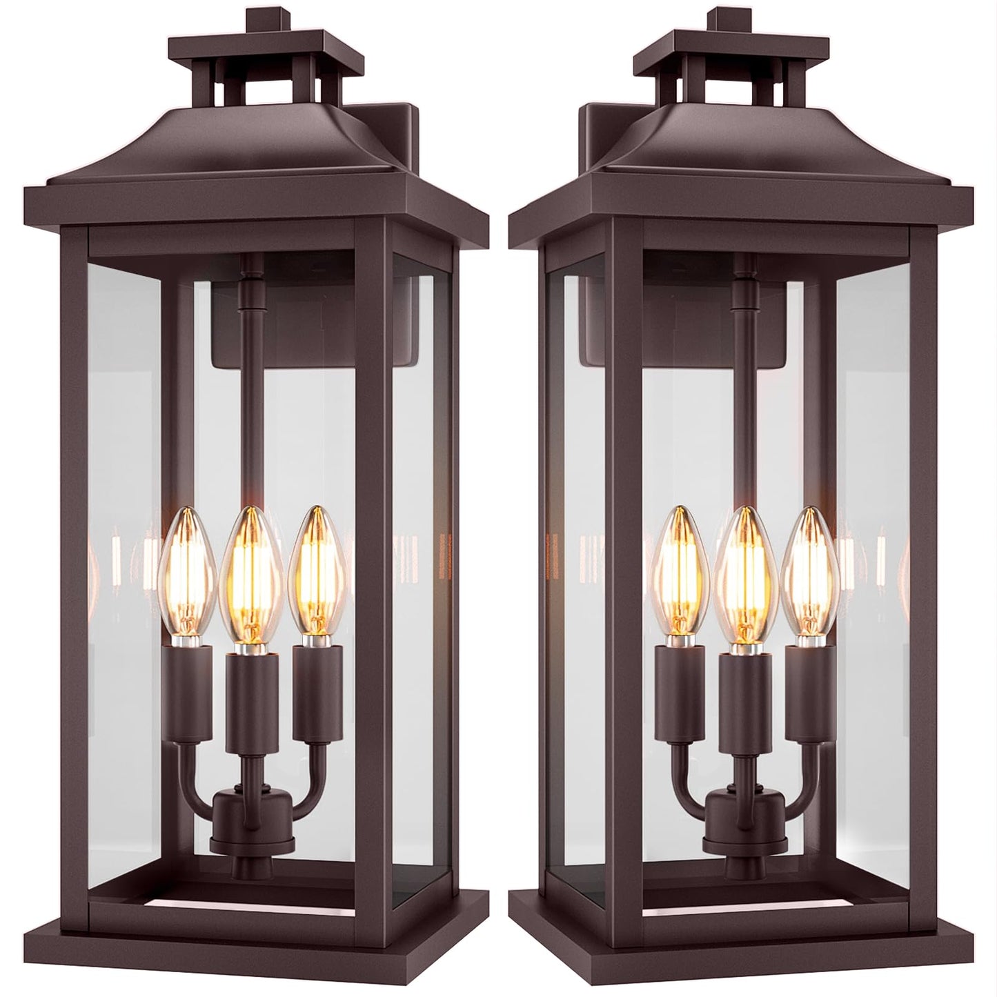VenzBlomia 20in Outdoor Sconce Lights, 3-Light, Waterproof, Metal, Bronze, 2-Pack