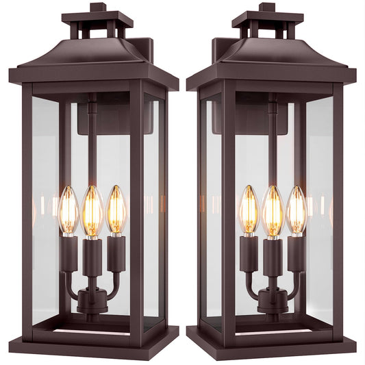 VenzBlomia 20in Outdoor Sconce Lights, 3-Light, Waterproof, Metal, Bronze, 2-Pack
