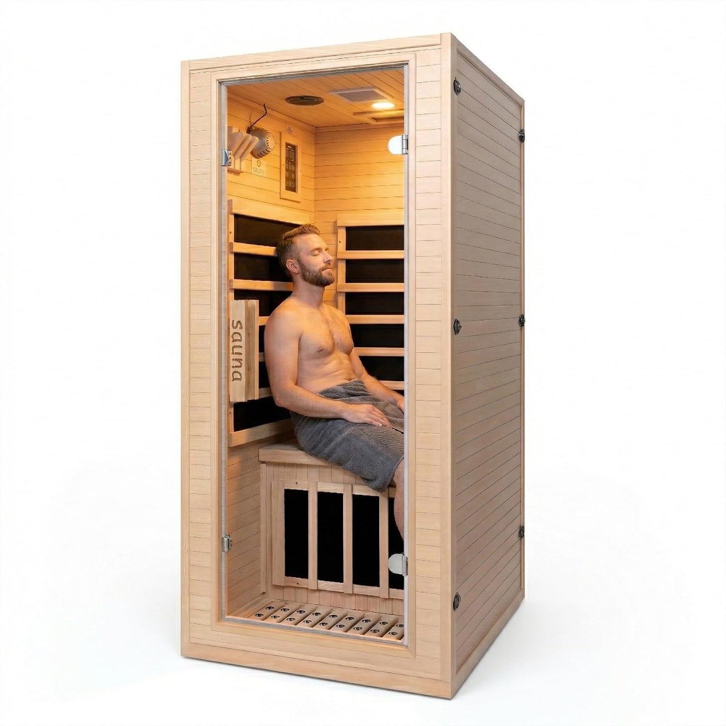 1 Person Far Infrared Sauna for Home, Canadian Hemlock Wood Indoor Sauna Room, 110V 1200W 5 Heating Panels, 149°F Max, 7-Color Light, Bluetooth Audio, Personal Relaxation Cabin, 32 x 34 x 67 in