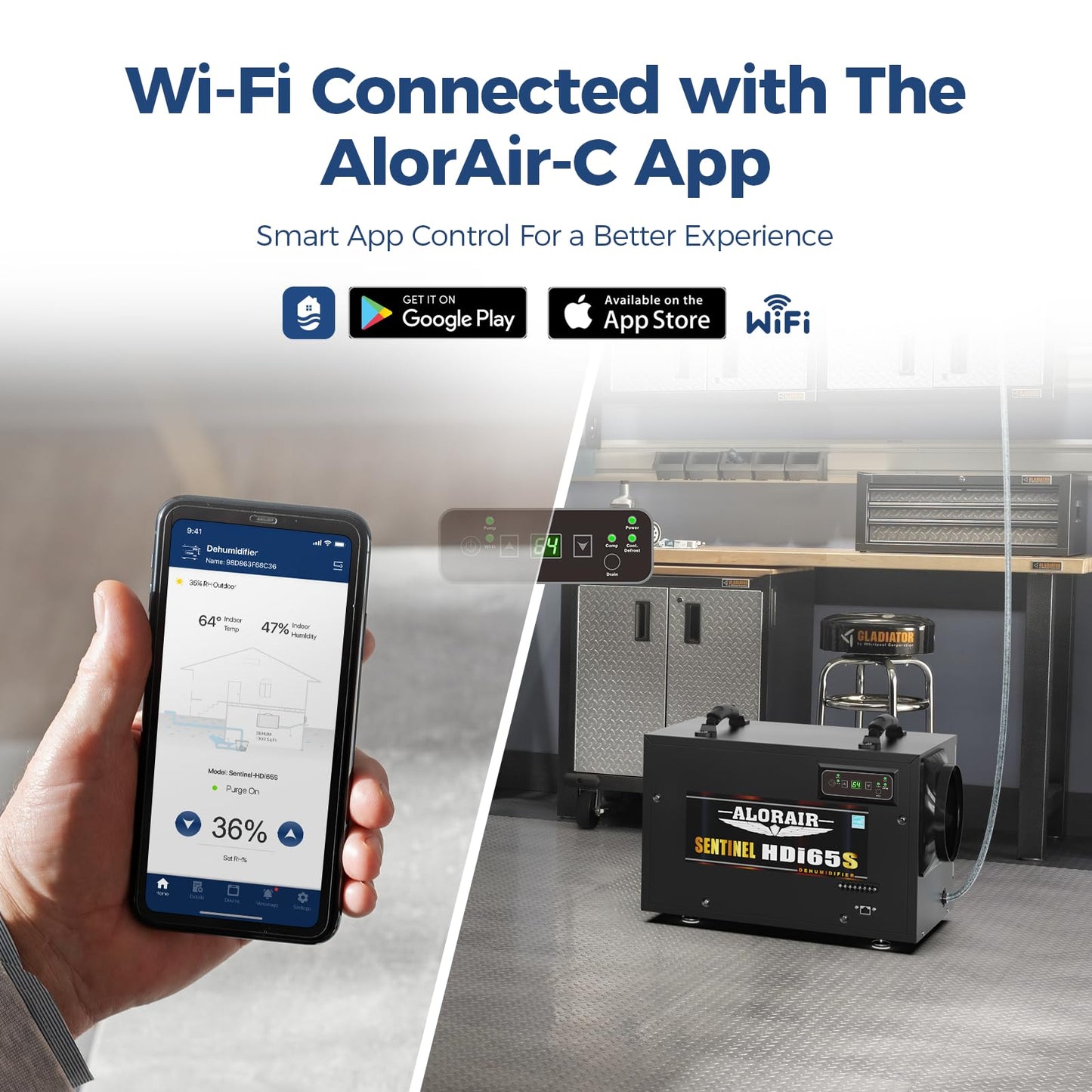 ALORAIR 120 PPD Energy Star Wi-Fi Dehumidifier for Crawl Space, Basement, and Commercial Use, APP Control with Pump and Hose, Compact Auto-Defrost Design