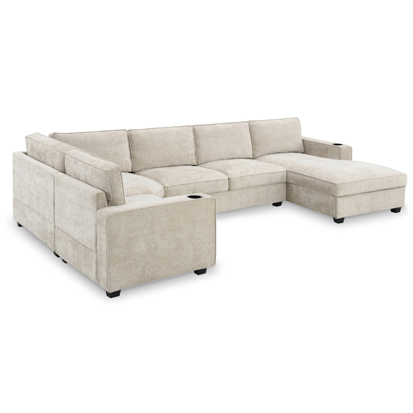 ERYE 119-Inch U-Shaped Sectional Sofa Couch W/Right Facing Chaise Lounge,Comfy Chenille Upholstered Fabric Modular Sofa Couch with Cup Holders for Living Room Sets
