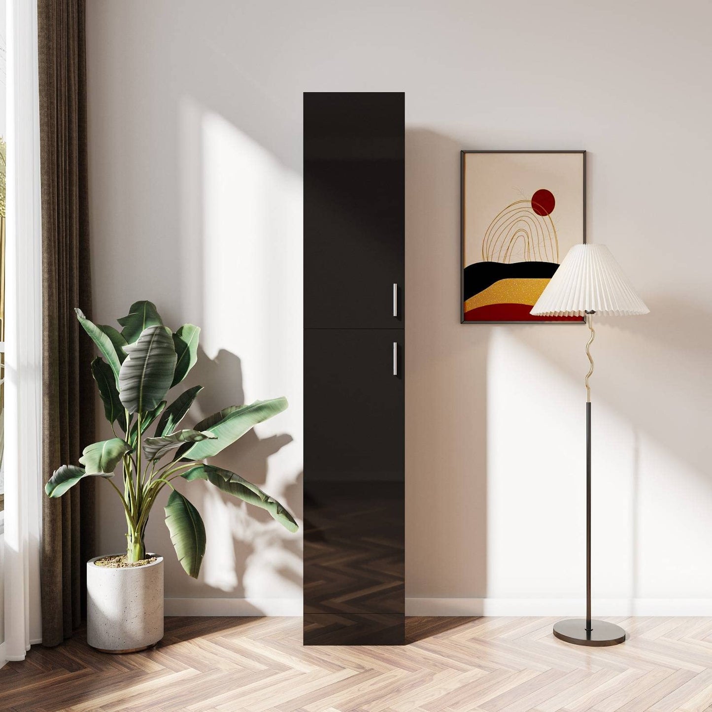 FRITHJILL 74.8" Tall 2-Door Accent Narrow Cabinet, Freestanding Linen Cabinet for Bathroom, Living Room, Kitchen