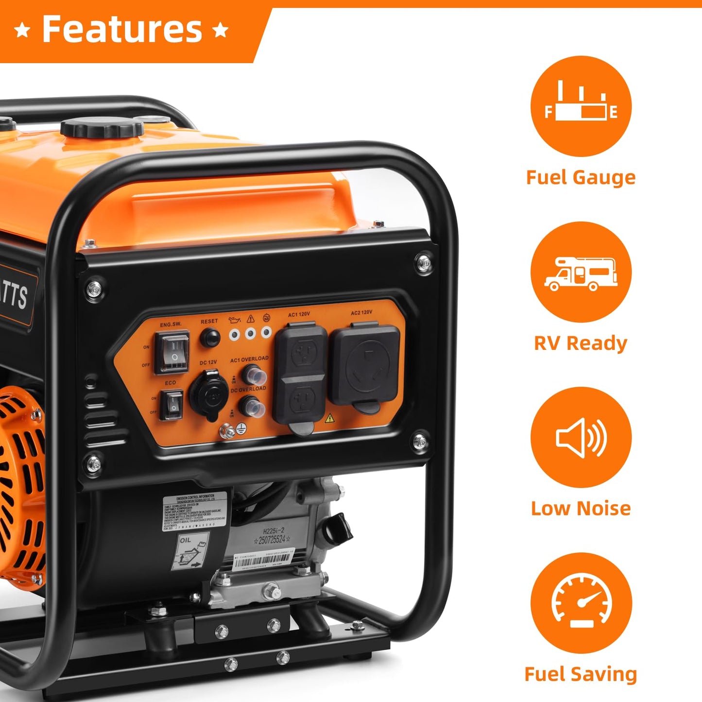 Oxseryn 5000W Inverter Generator Gas Powered, Open Frame Generator, Portable Outdoor Power Equipment, Emergency Home Backup, RV Ready 30A Outlet, ECO Mode, EPA Compliant