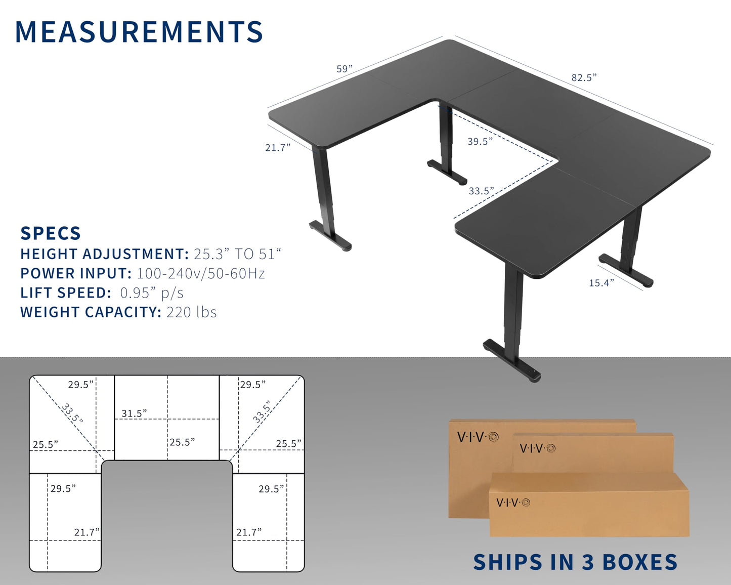 VIVO Large U-Shaped 83 x 60 in Electric Standing Desk, Memory Height Adjustment, Black Top Black Frame, DESK-E4UBB
