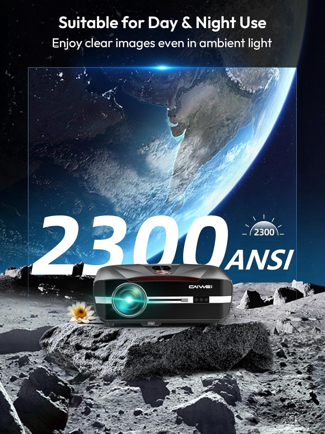Daylight Projector Auto Focus 4K, 2300 ANSI Bright HD LED 4K Home Theater Karaoke Movie Gaming Projector Ceiling Indoor Outdoor Native 1080P Smart TV Proyector with 5G WiFi Bluetooth Apps HDMI WiFi 6