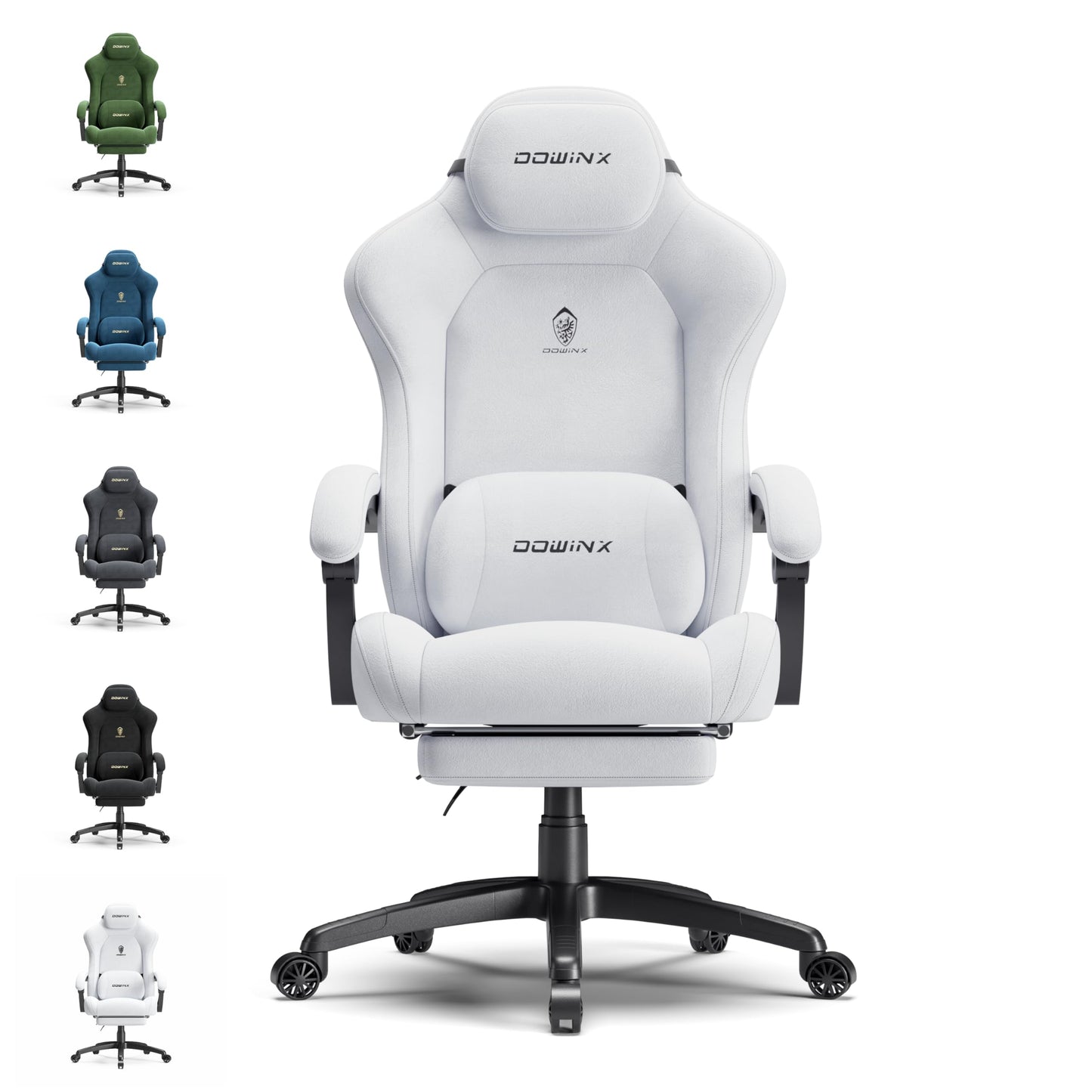 Dowinx Big and Tall Gaming Chair, Suede Fabric Game Chair with Pocket Spring Cushion, High Back Gamer Chair Ergonomic with Footrest for Adults Office, 440LBS, White
