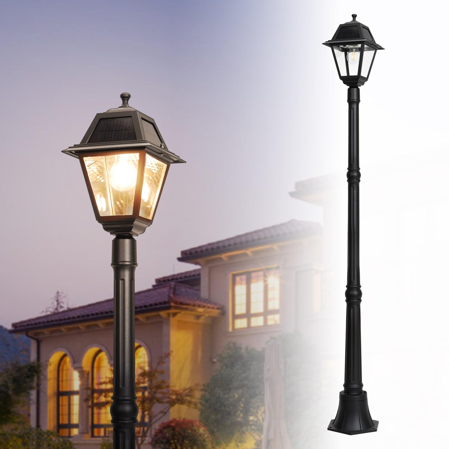 LUTEC LED Solar Post Light, Vintage Dusk to Dawn, 200 Lumens, Black, for Garden, Lawn, Pathway, Driveway