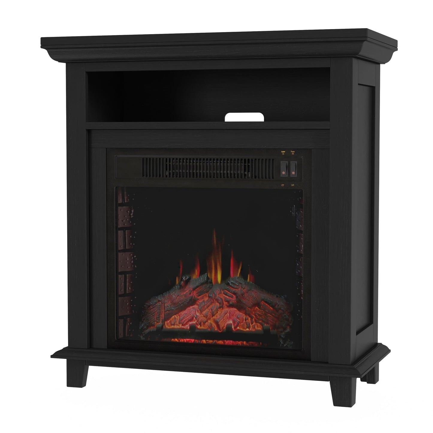 27 Inch Electric Fireplace TV Stand for 32" Screen - Fireplace Mantel TV Console Entertainment Center with Shelf - 1400W Electric Heater with Mantel Heats Rooms up to 400 SQ FT by Northwest (Black)