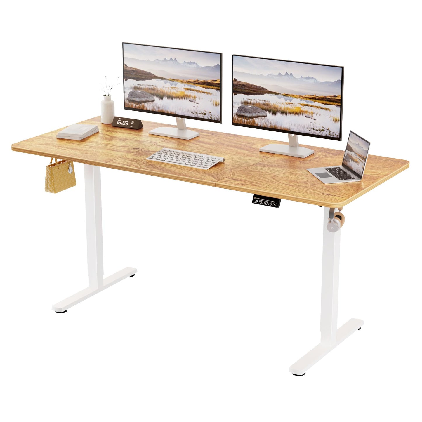 ERGOMAKER 63" Electric Standing Desk, Adjustable Height, Sit Stand Up Desk for Home Office & Computer Workstations, Memory Controller, Light Rustic Brown