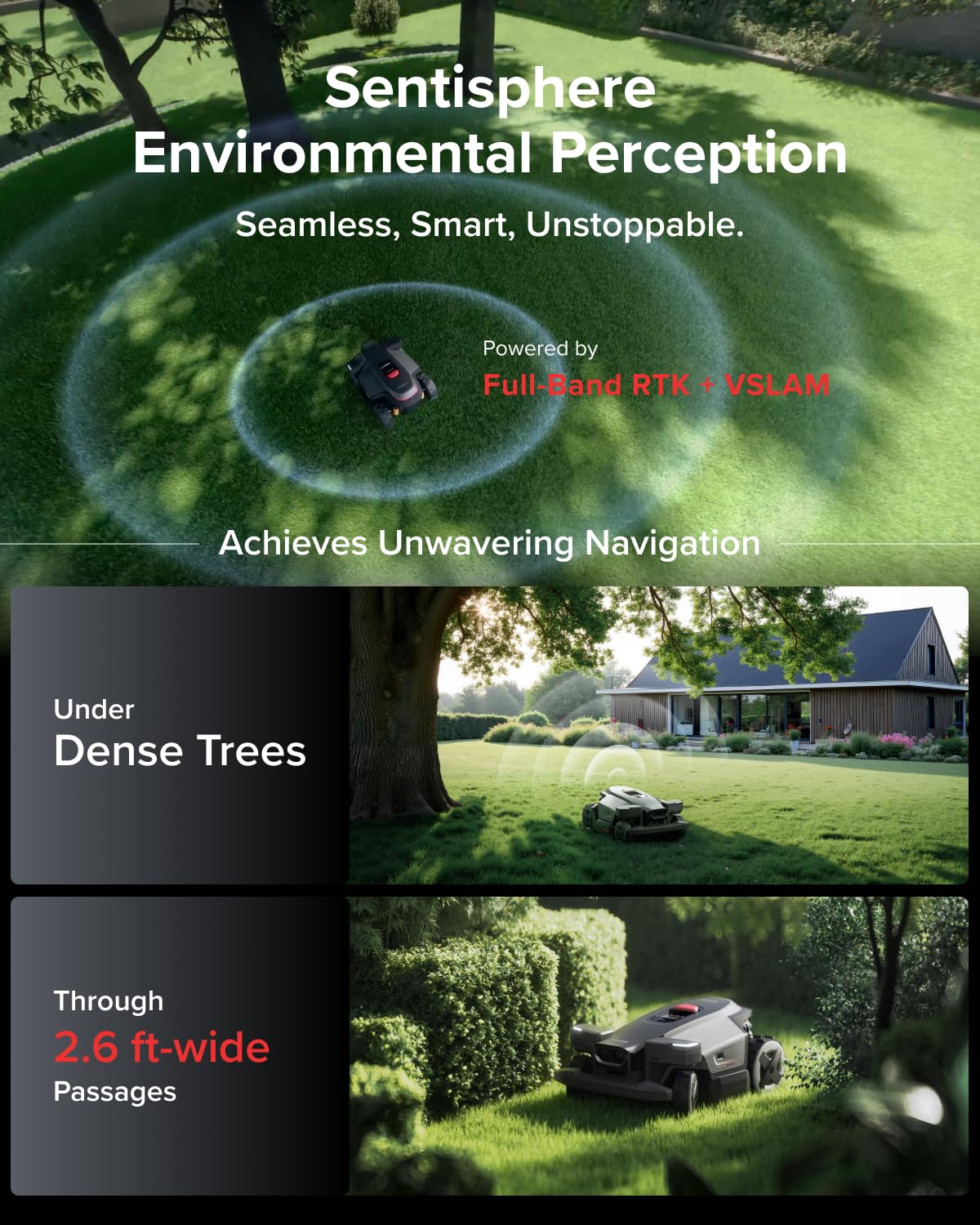 roborock RockMow X130H Robot Lawn Mower, Wire-Free 4WD Robotic Lawn Mower with Full-Band RTK + Quad-Vision Navigation, Auto Mapping, Multi-Sensor AI Obstacle Avoidance, 80% Slope, Covers Up to 1 Acre