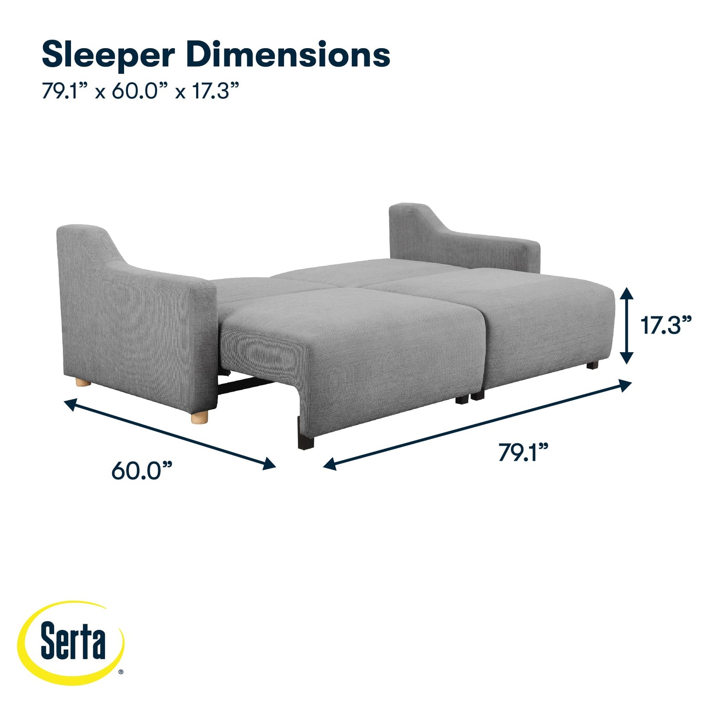 Serta Glendale 90.2" Queen Size Wall-Hugging Convertible Sofa, Dreamcoil Comfort, Chenille Fabric, Grey