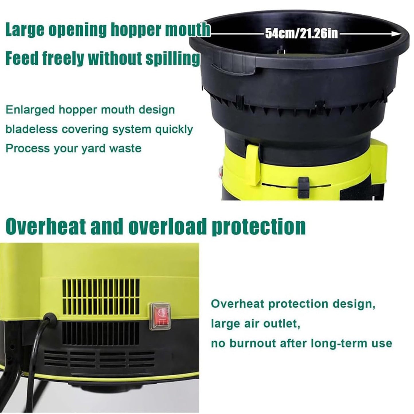 Electric Leaf Mulcher Shredder 2500W with Wheels, 8000RPM Chipper, Garden Cleanup Tool, Composting Machine, Includes Storage Bag 54cm,30mxPowercord (20m)