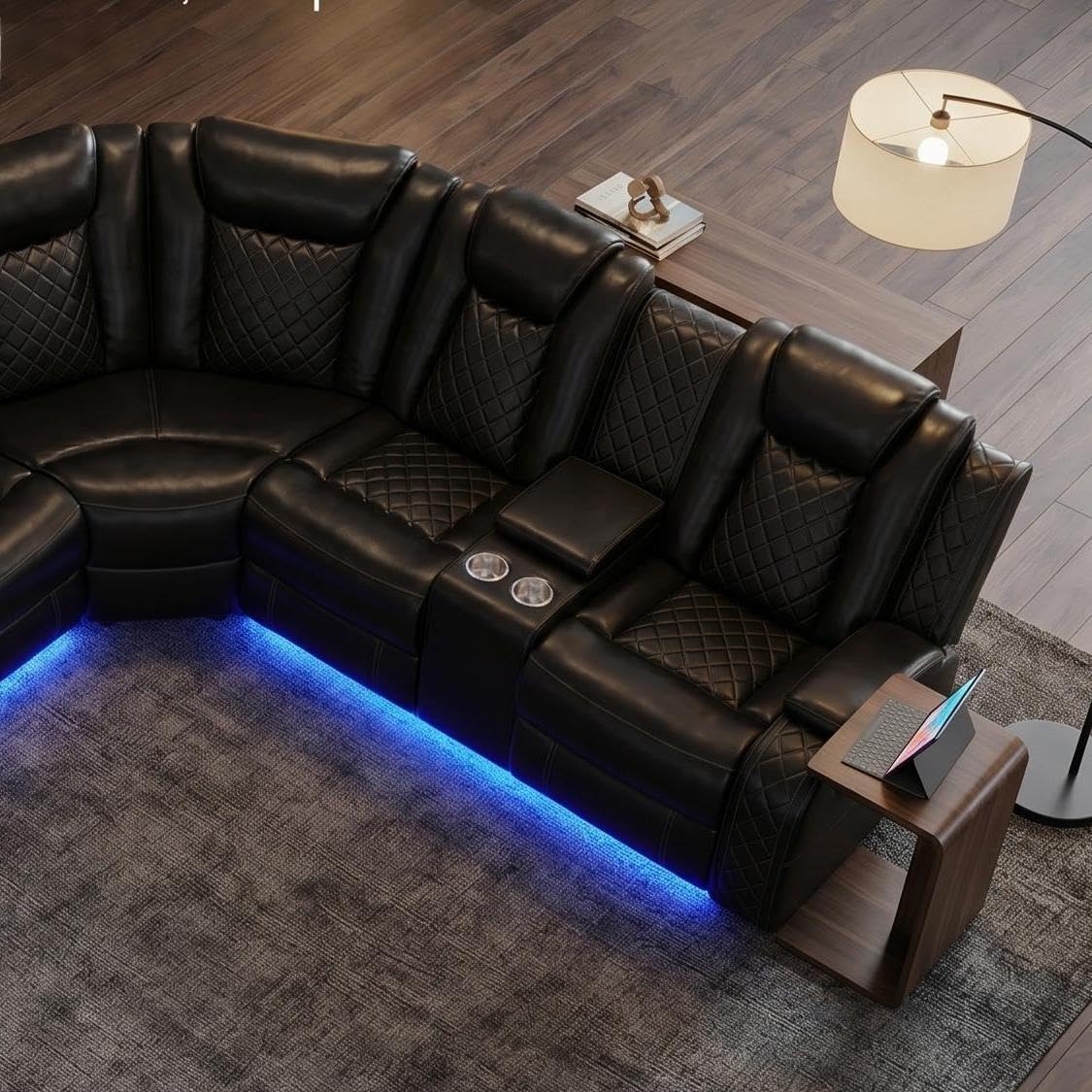Trygoal Power Reclining Sectional Sofa Set, Modern L-Shaped Couch with USB Charging, 4 Seat Power Reclining Sofa, Reclining Sectional Couches for Living Room, Home, Office, Leather, Black